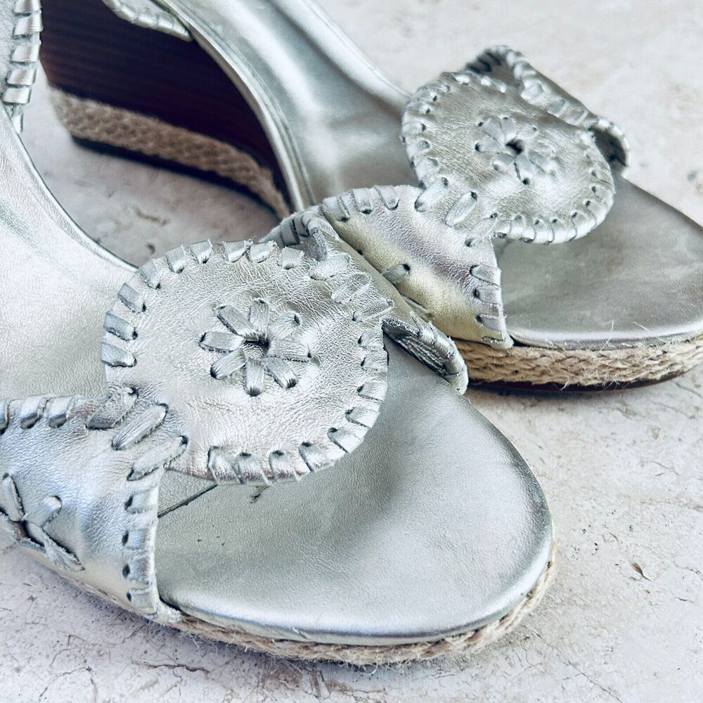 Jack Rogers Shoes 11 M Clare Rope Silver Metallic Leather Wedge Sandals